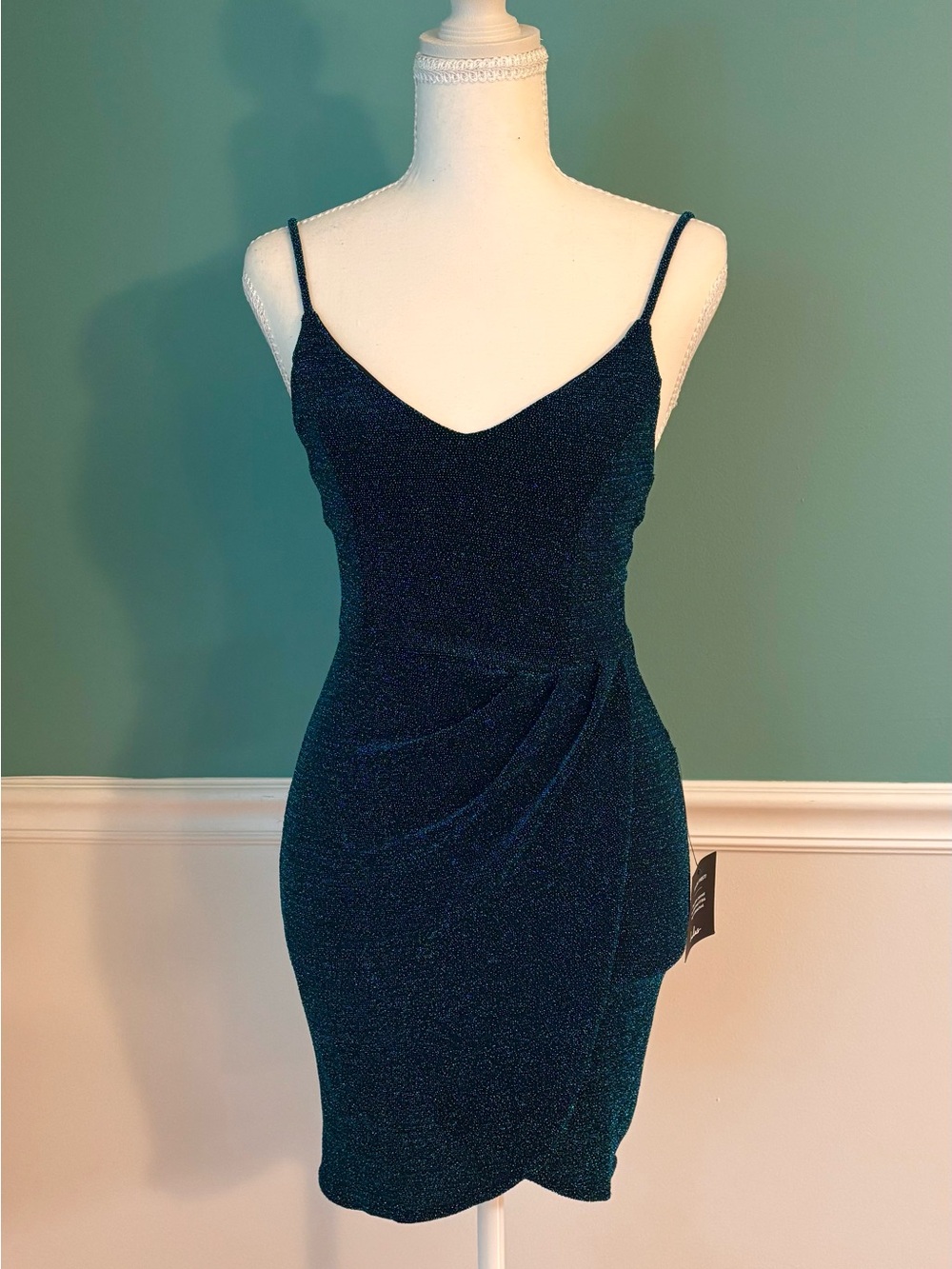 Lulus Forever Your Girl Metallic Teal Bodycon Party Dress XS NWT